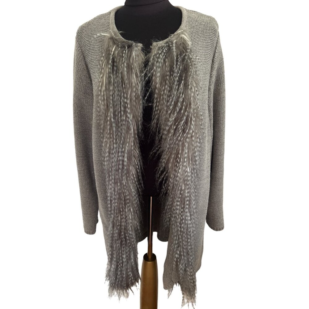 Ruby Road, Gray Metallic Open Front Faux Animal F… - image 1